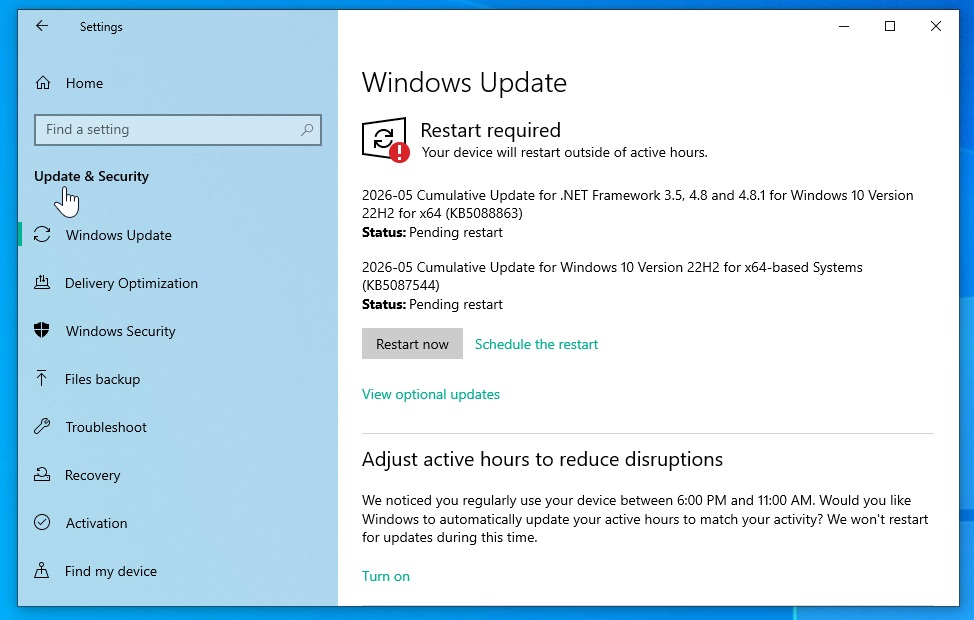 Bản cập nhật tích lũy 2026-05 cho Windows 10 phiên bản 22H2 dành cho hệ thống dựa trên x64 (KB5087544)