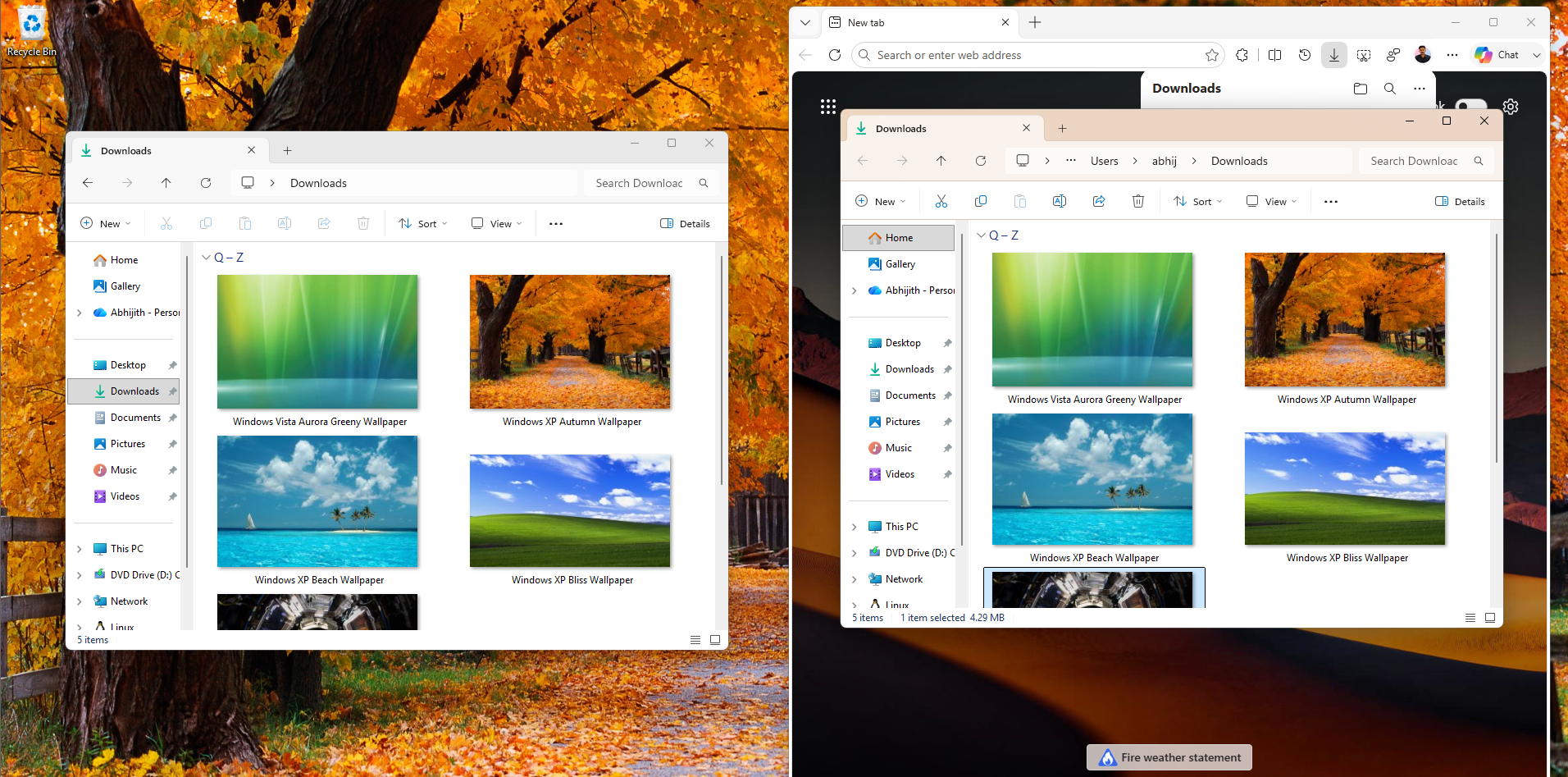 After the update, the downloads folder opened from Edge shows files in the same View as was already set