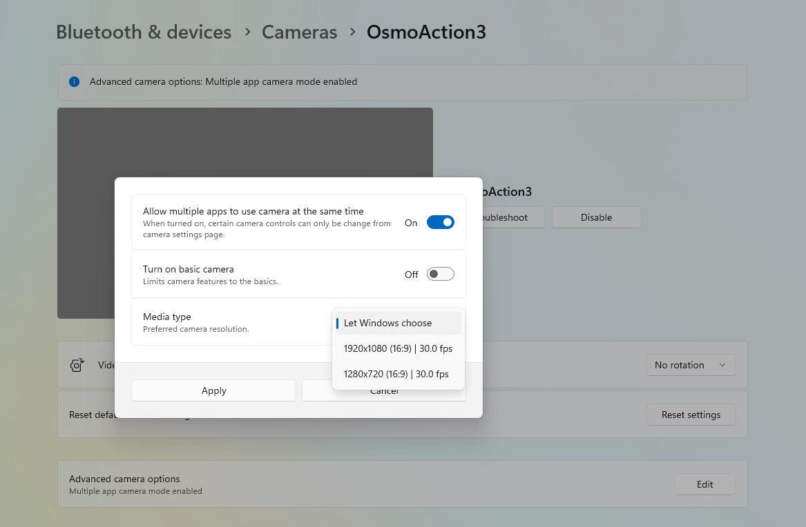 Cài đặt camera cơ bản trong Windows 11