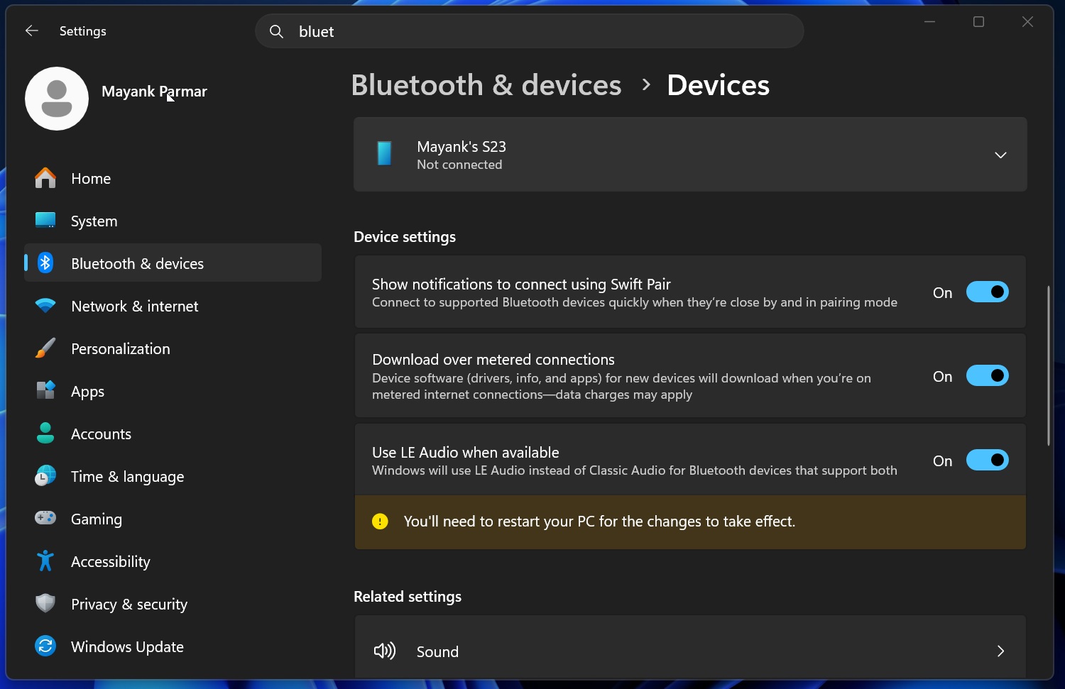 Âm thanh Bluetooth LE khi khả dụng