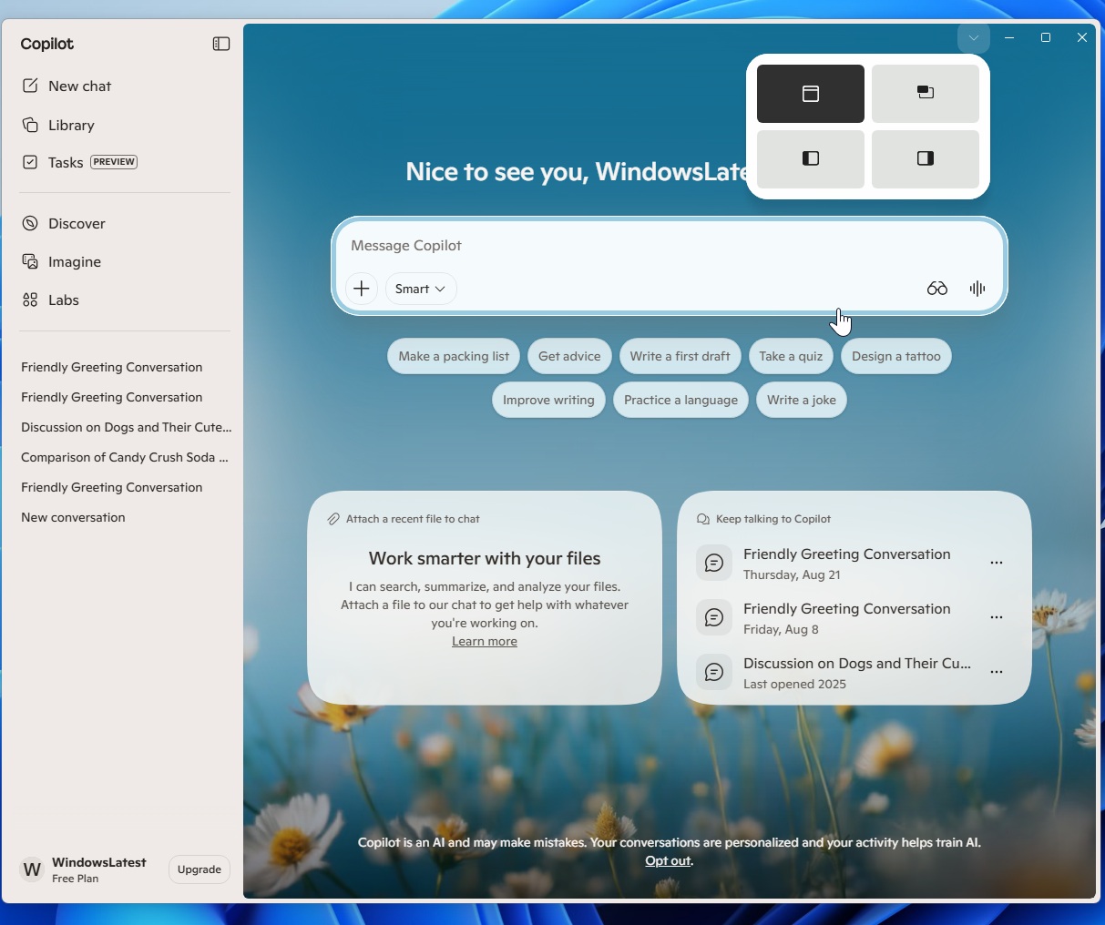 Copilot cho Windows 11 với các tùy chọn chụp nhanh mới