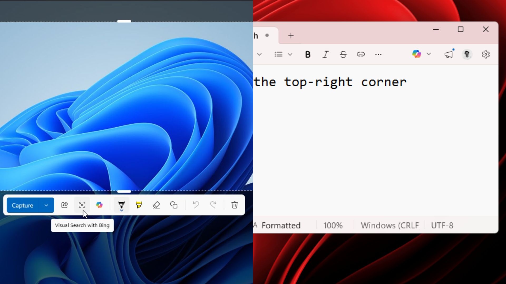 Copilot trong WIndows Snipping Tool và Notepad