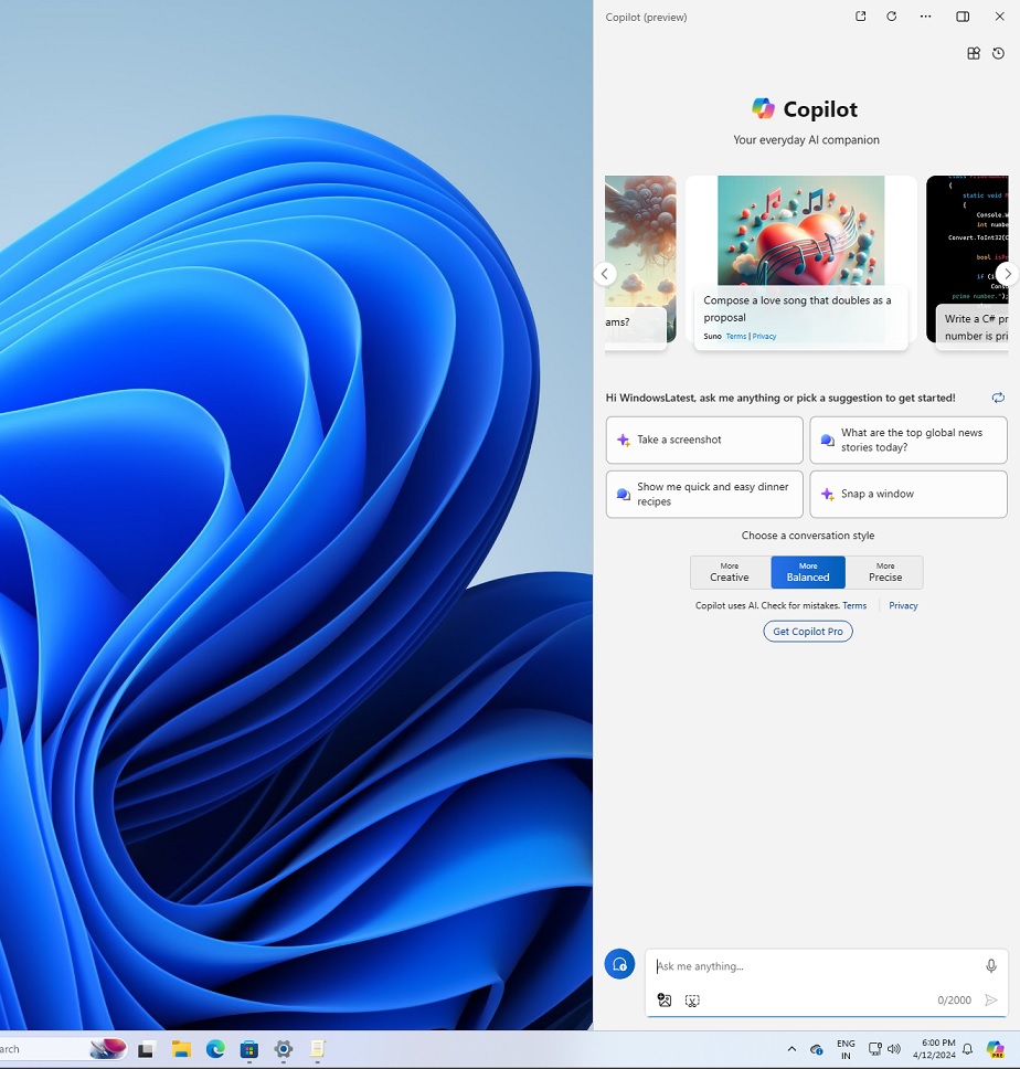 Thanh bên Copilot của Windows 11