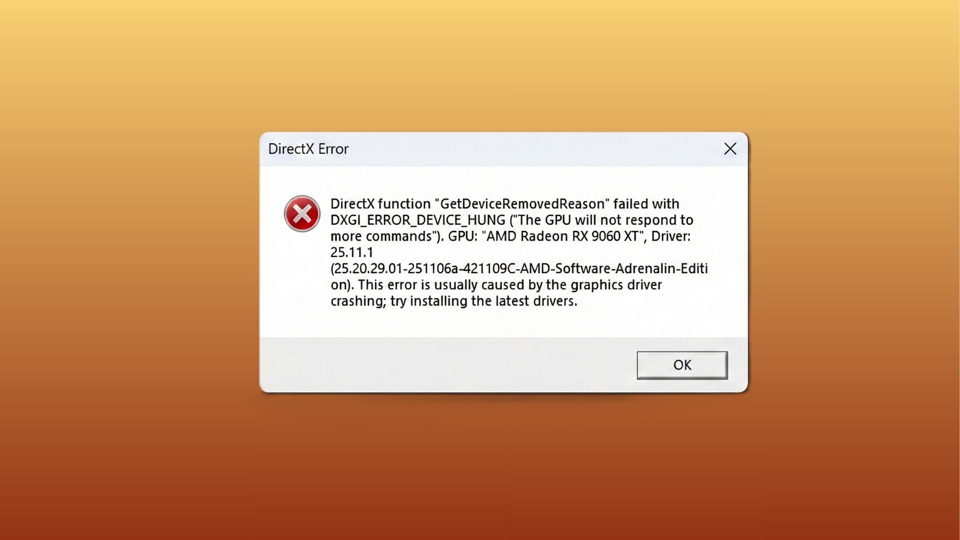 Lỗi DirectX cho biết GPU sẽ không phản hồi với nhiều lệnh hơn