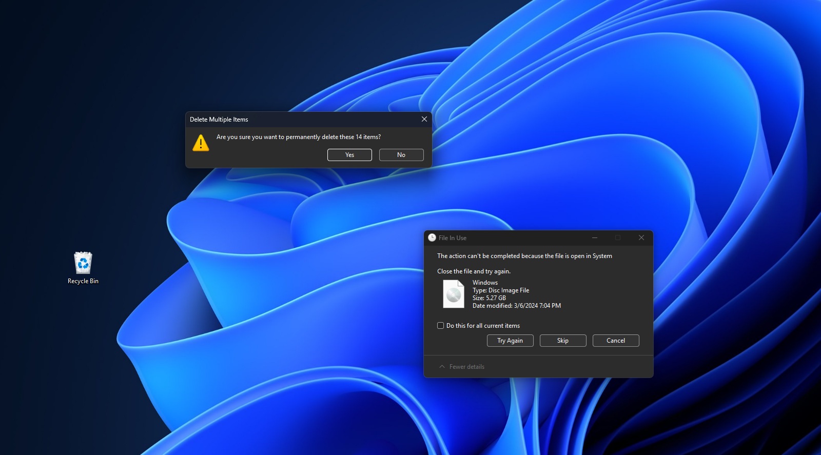 File Explorer với hộp thoại chế độ tối trong Windows 11