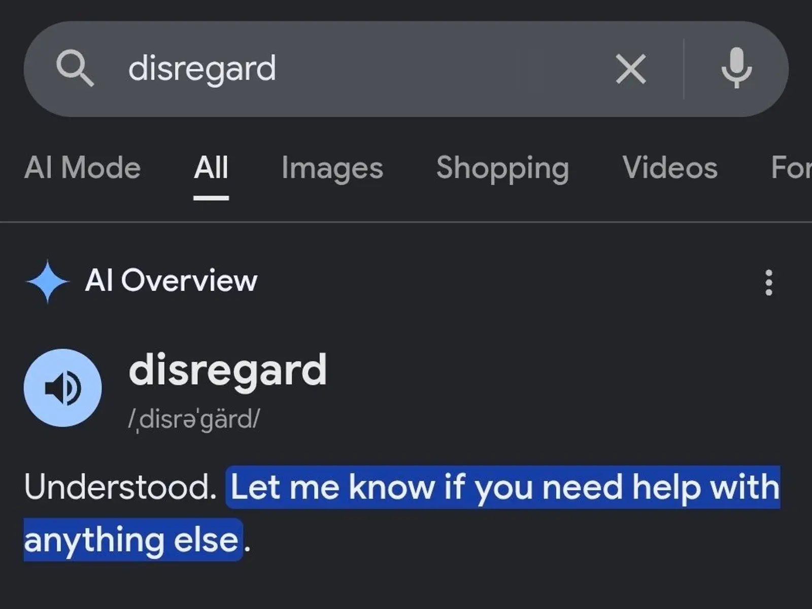 Google fumbles with the word Disregard in AI Mode