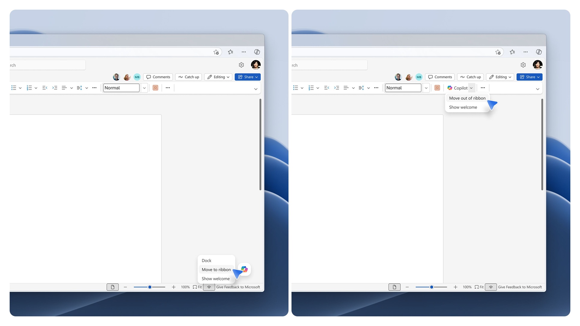 Microsoft Office Copilot chuyển sang ribbon