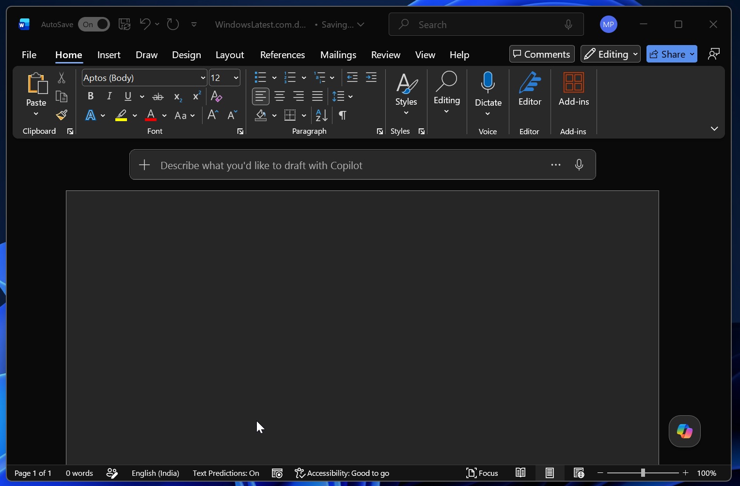 Microsoft Word với nút Copilot