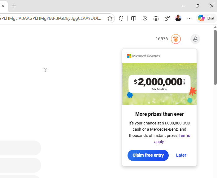 Microsoft quảng cáo giải thưởng 1 triệu USD hoặc một chiếc Mercedez Benz như một phần của Tổng giải thưởng giảm 2 triệu USD