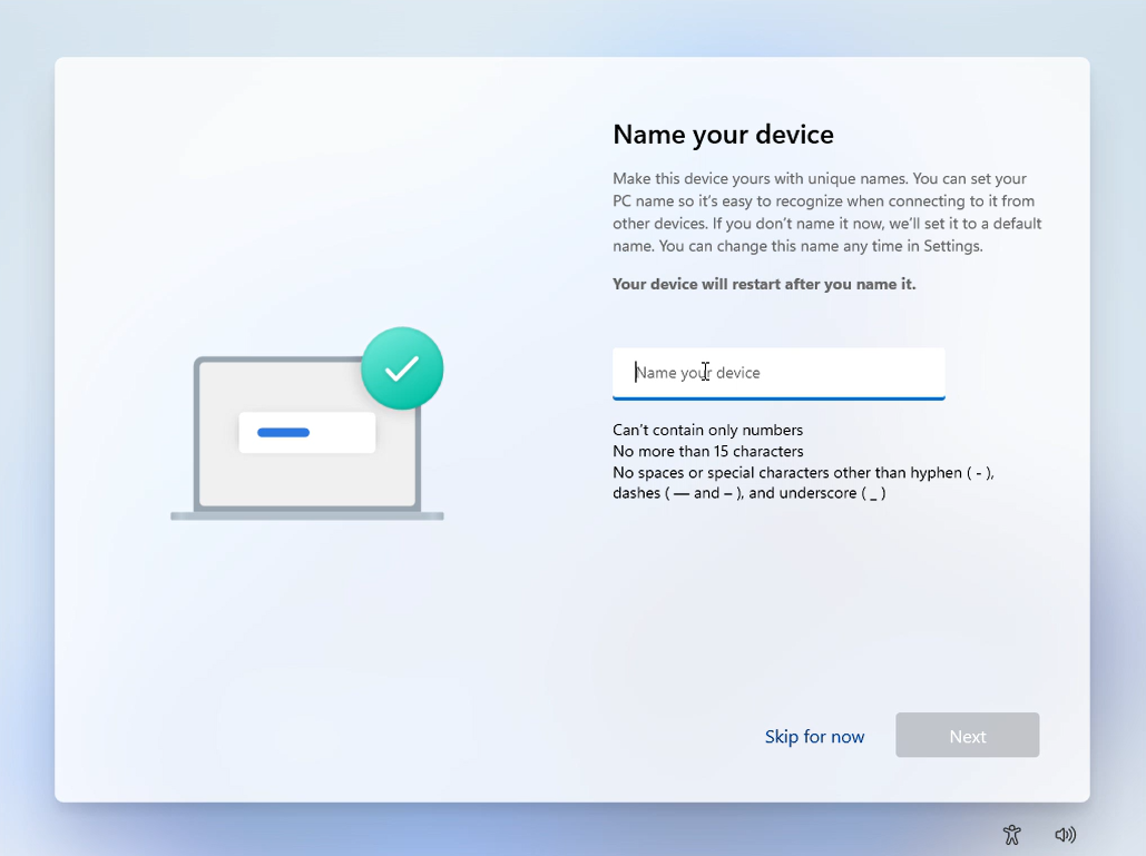 Đặt tên cho trang thiết bị của bạn xuất hiện đầu tiên trong thiết lập Windows 11