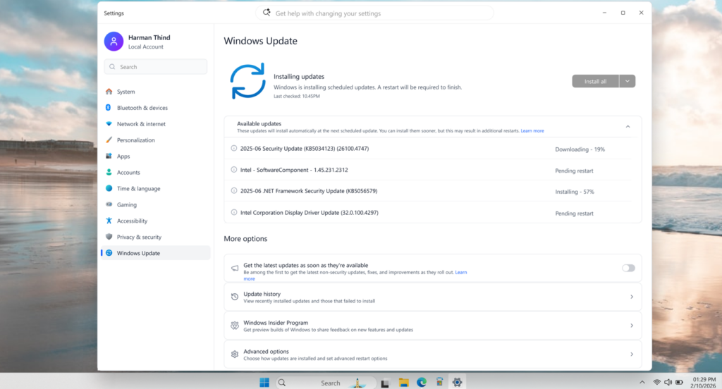 Phần cập nhật mới có sẵn trong trang Windows Update