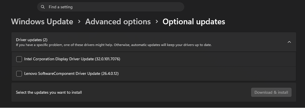 Cập nhật Driver tùy chọn trong Windows 11