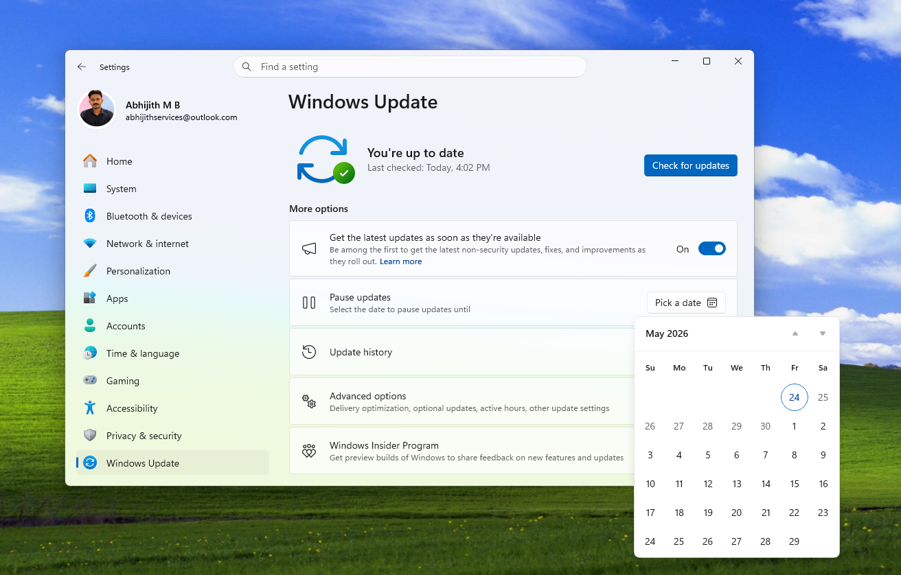 Tạm dừng lịch cập nhật cho phép bạn tạm dừng cập nhật Windows trong tối đa 35 ngày