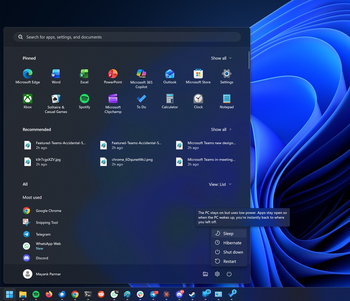 Nút ngủ trong Windows 11