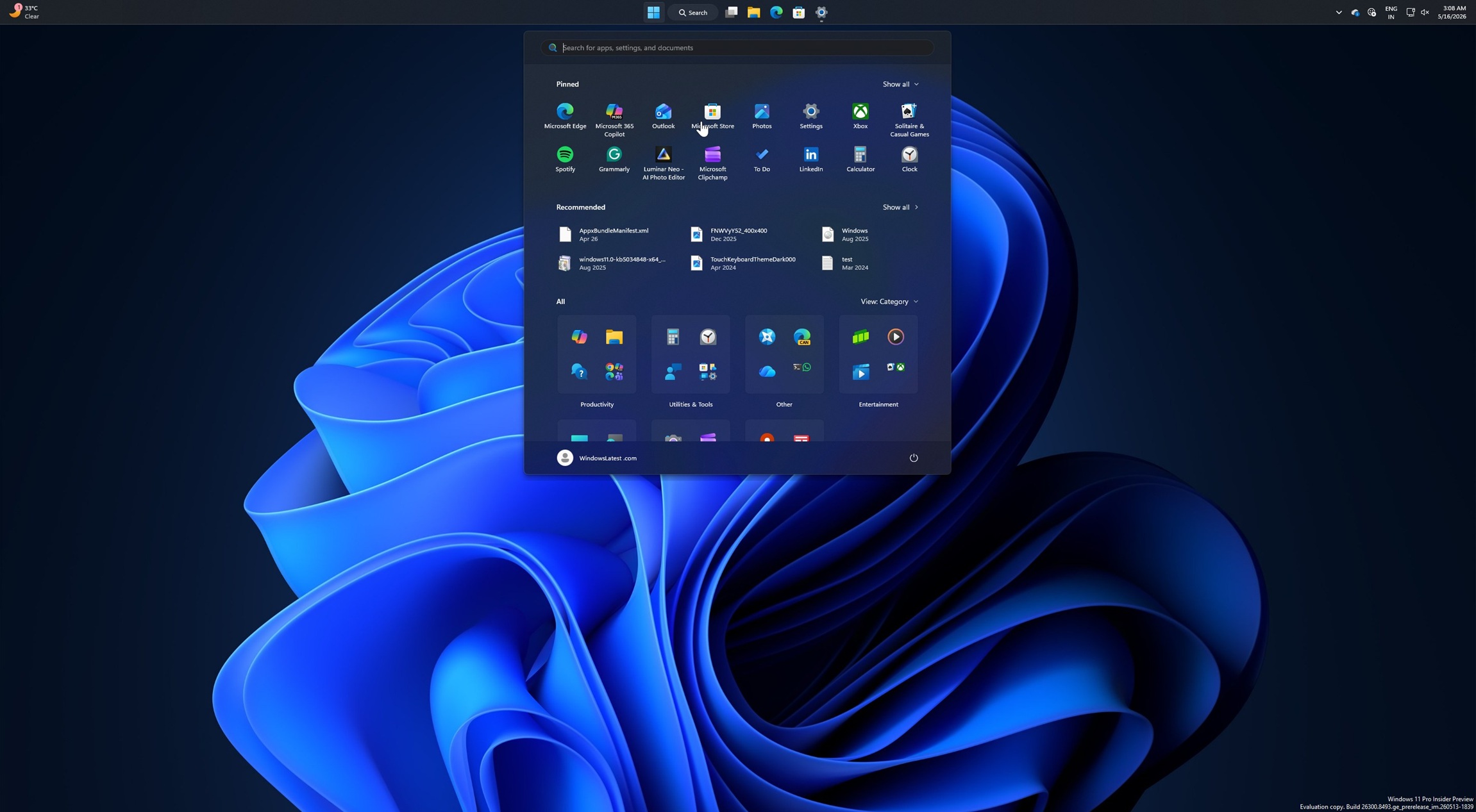 Menu bắt đầu trên cùng trong Windows 11