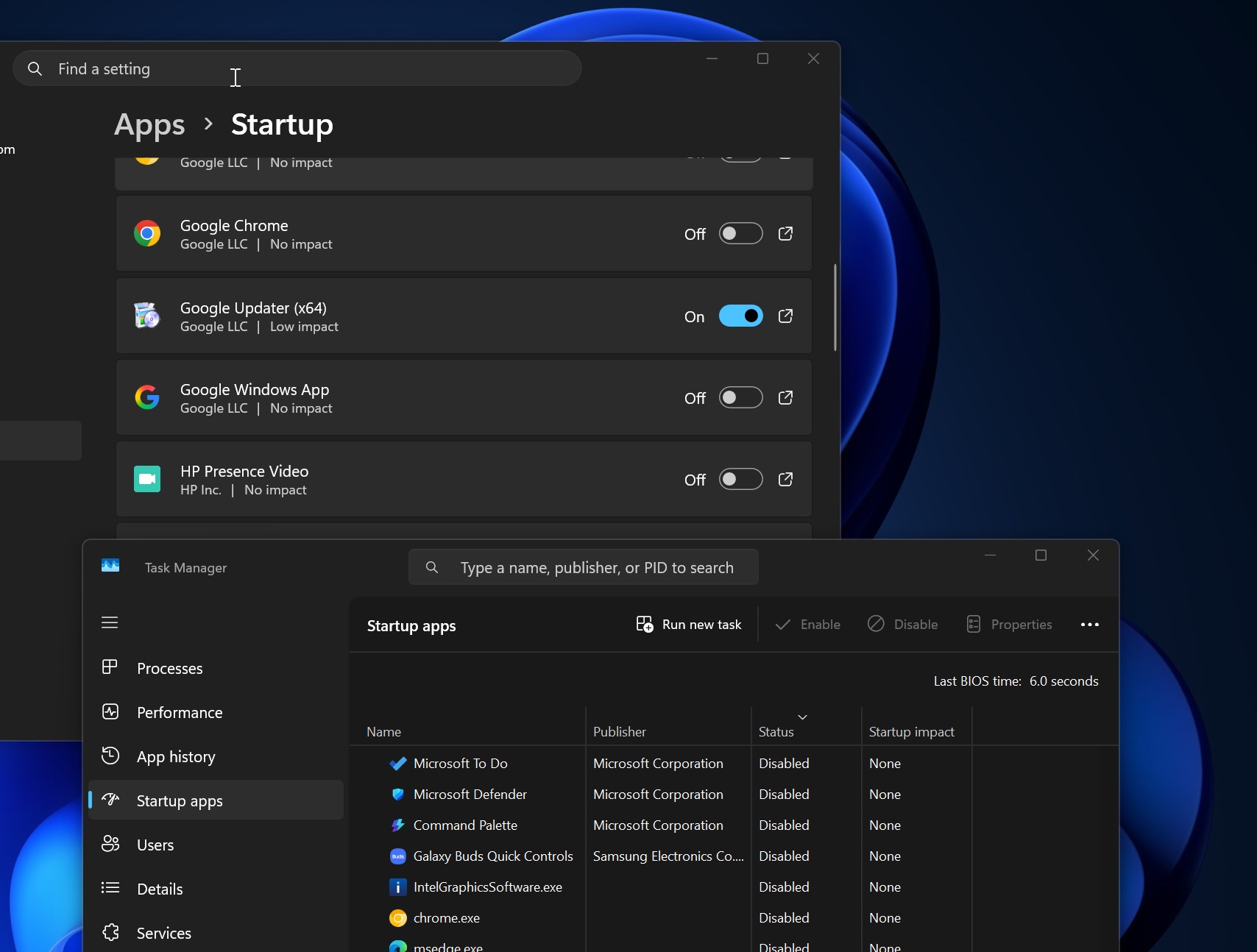 Ứng dụng khởi động trong Windows 11