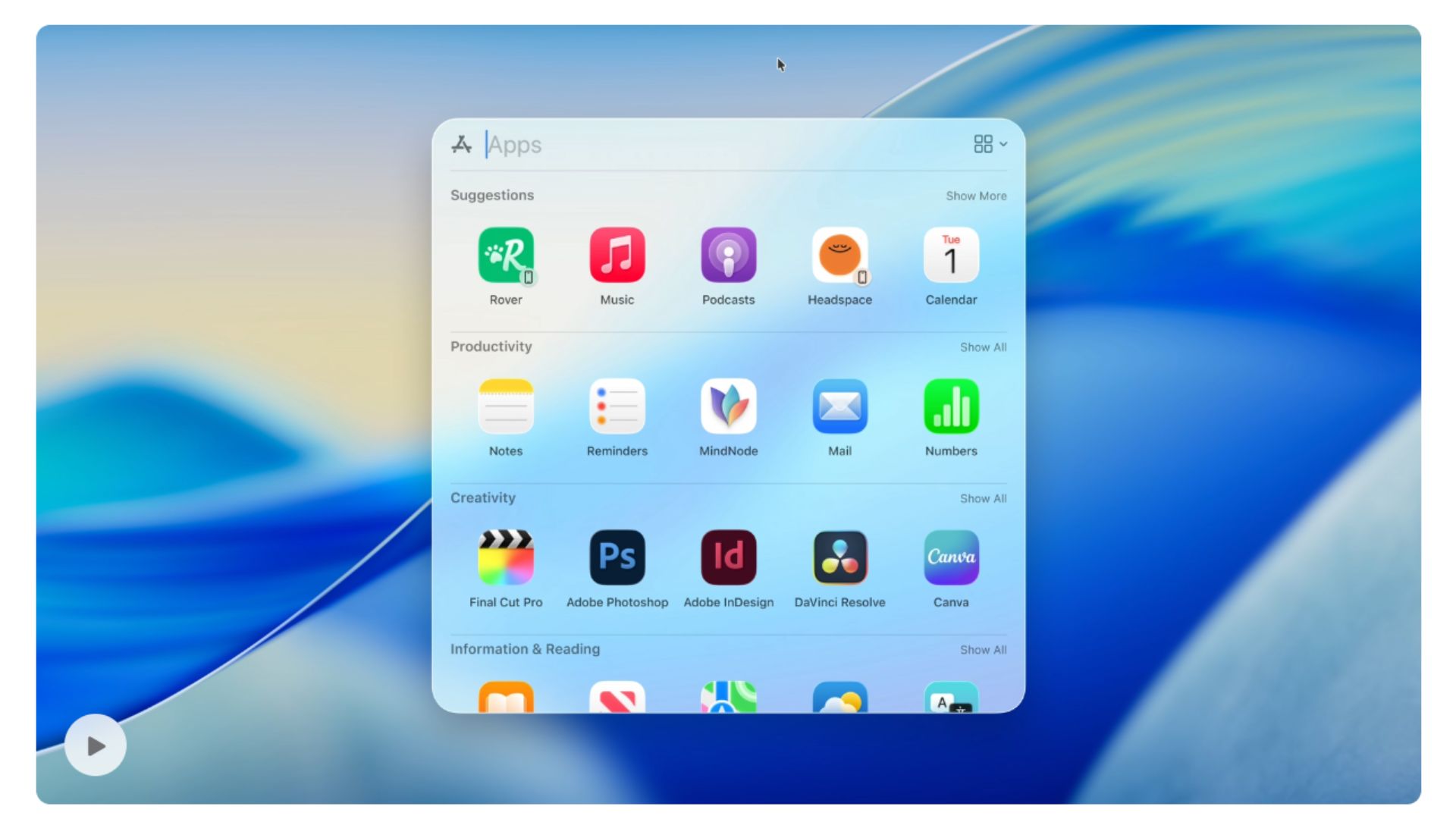 Đèn chiếu macOS Tahoe trông cực kỳ giống với màn hình Bắt đầu của Windows 11