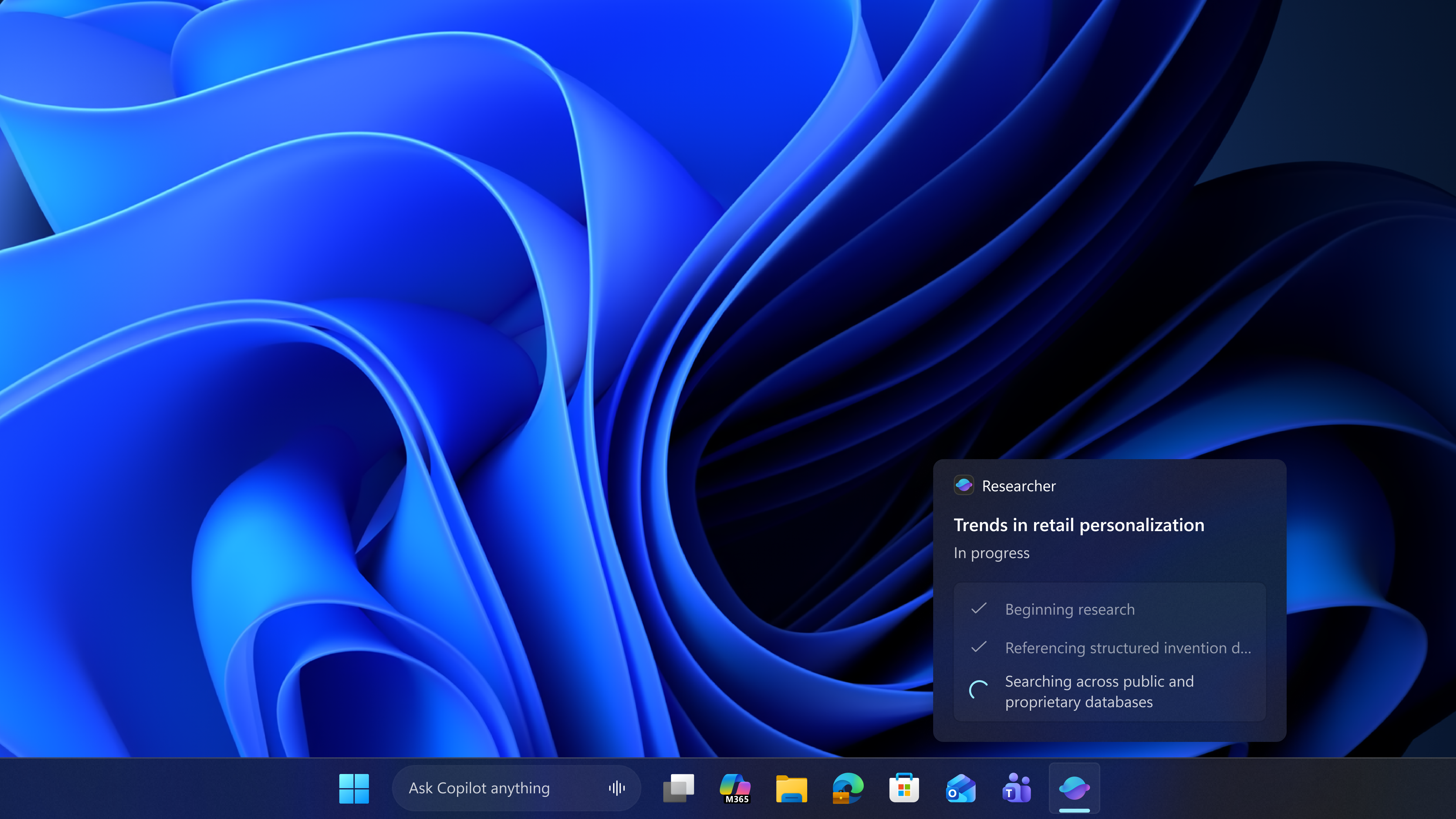 AI agent task progress on taskbar