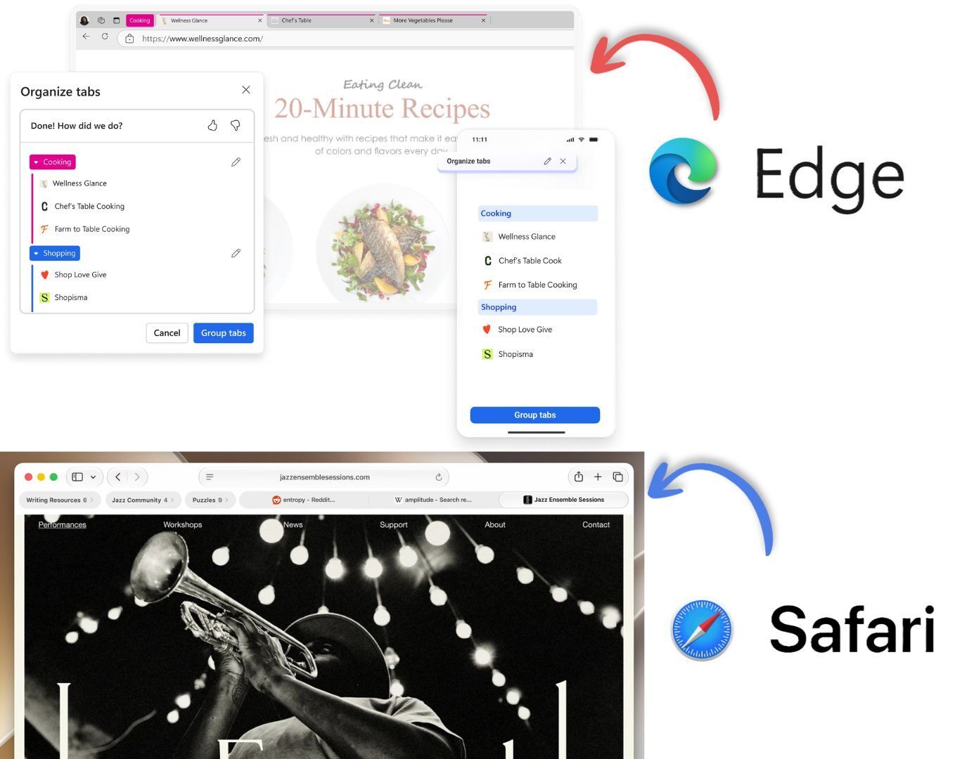Apple Safari đã sao chép tính năng Sắp xếp Tab được hỗ trợ bởi AI của Microsoft Edge