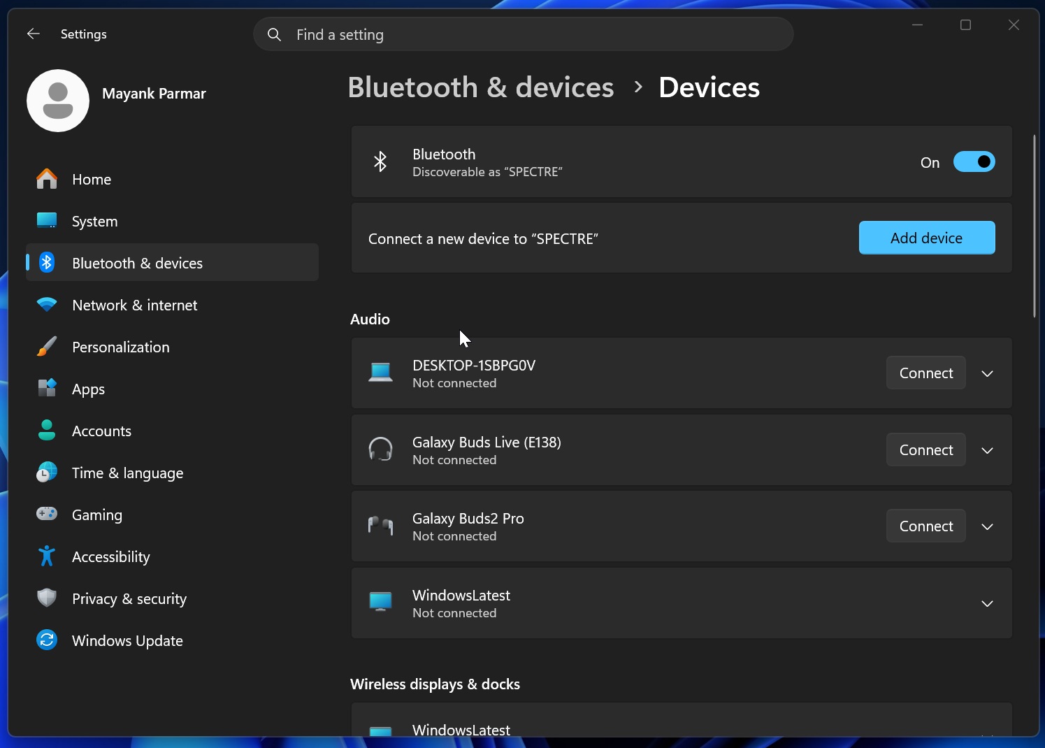 Trang thiết bị Bluetooth trong Windows 11