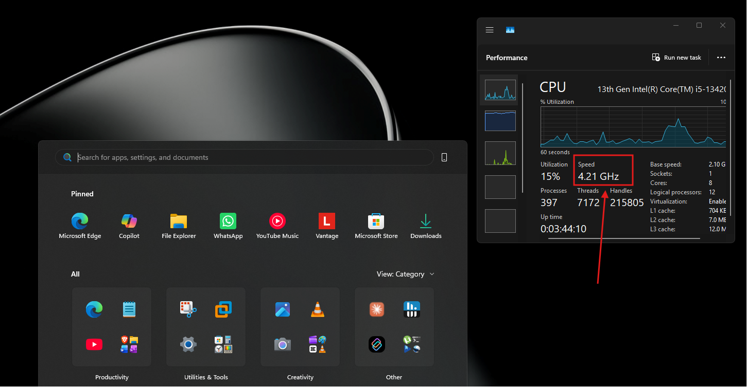 CPU frequency in Task Manager