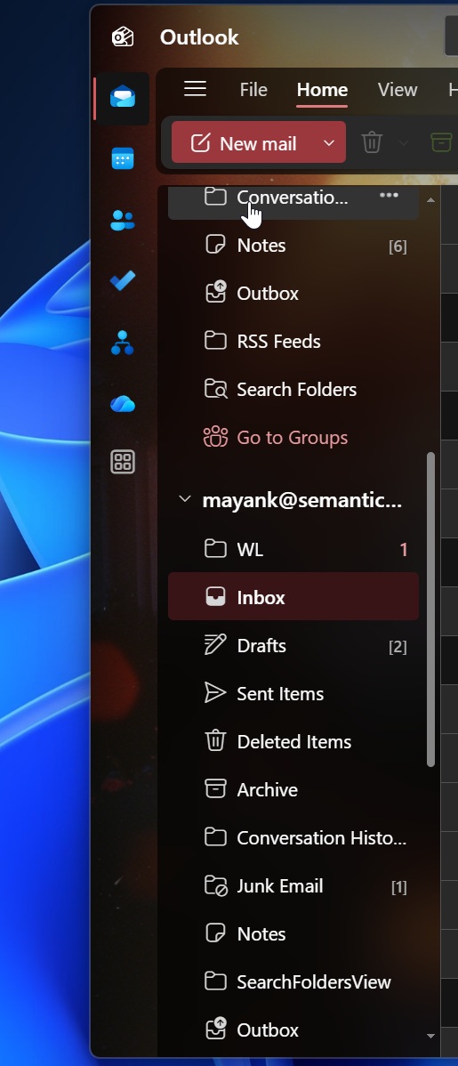 Số lượng thư mục trong Outlook mới