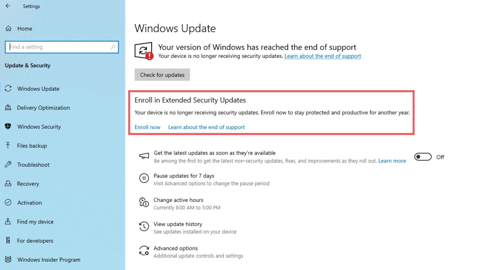 Cách đăng ký Cập nhật bảo mật mở rộng Windows 10