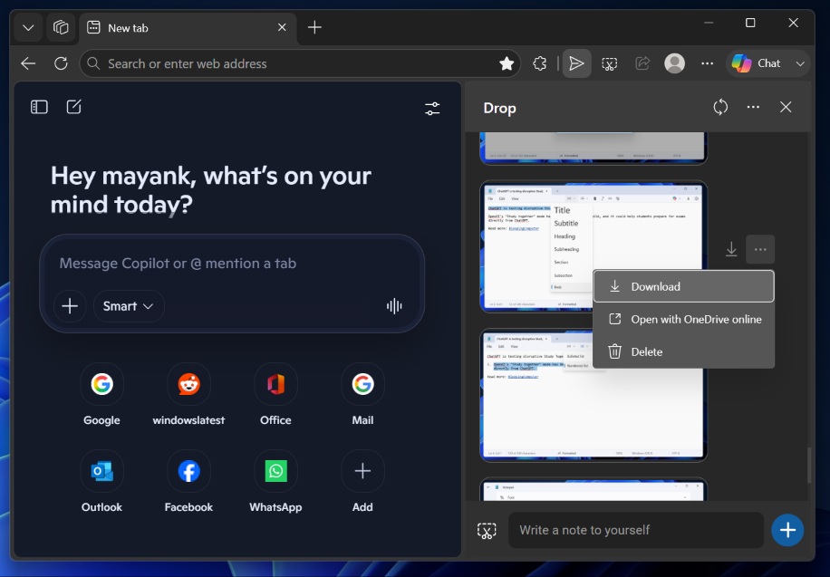 Tính năng Microsoft Edge Drop