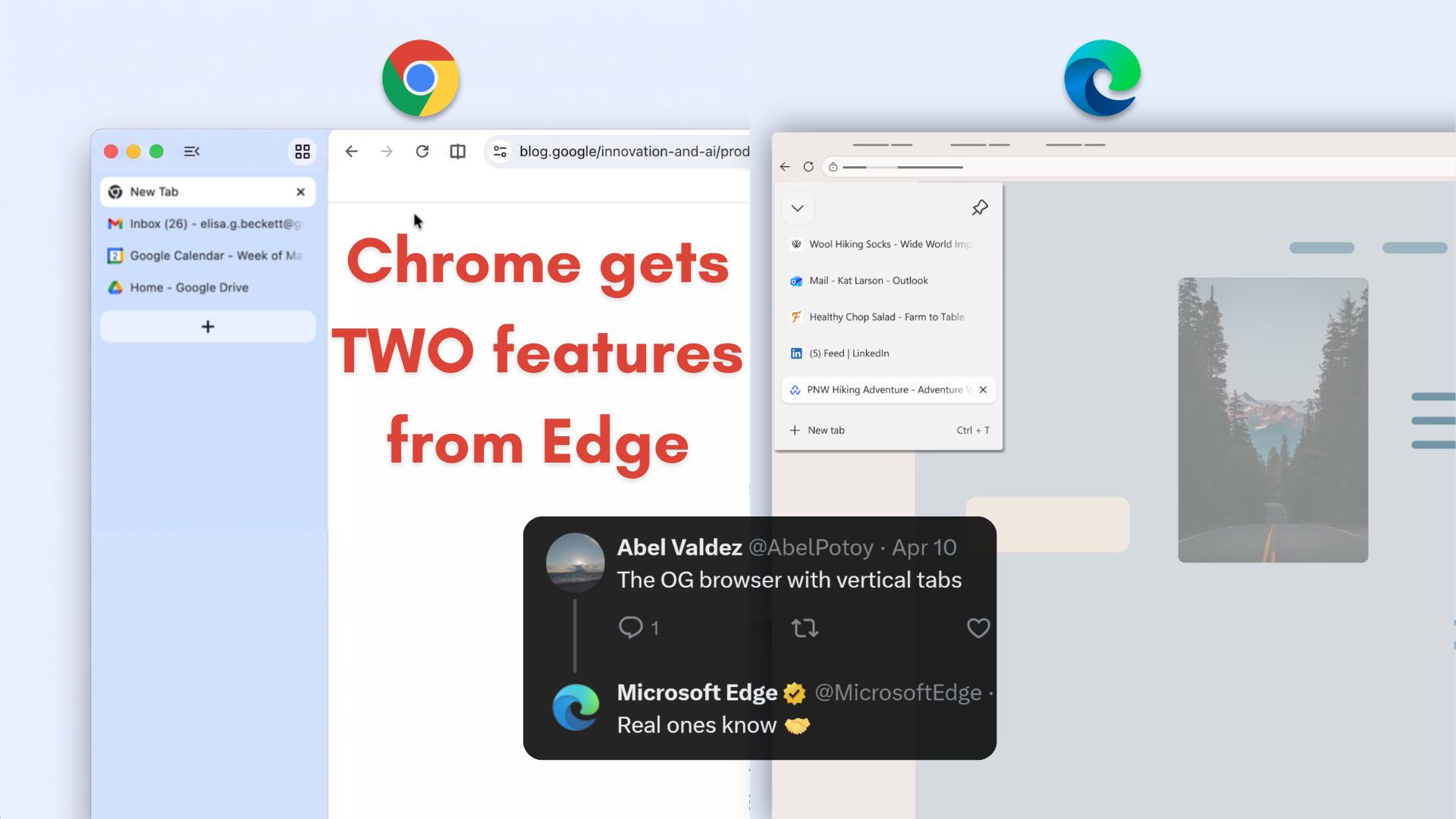 Microsoft Edge lại khuyến khích các tab dọc khi Chrome cuối cùng cũng bổ sung tính năng tương tự
