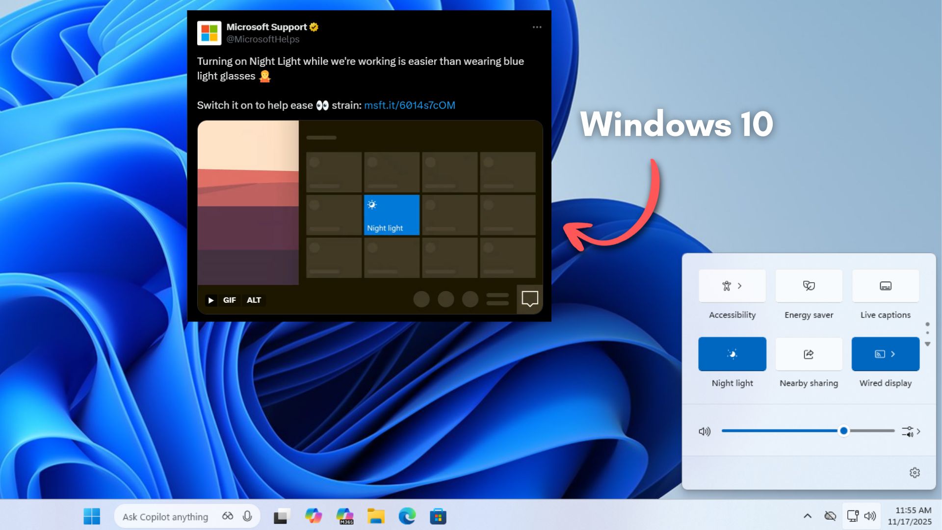 Trang Hỗ trợ của Microsoft đăng nhầm UI Windows 10 hiển thị tính năng Night Light