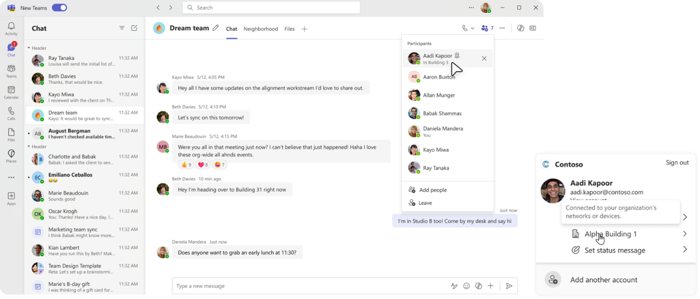 Tính năng đăng ký nơi làm việc của Microsoft Teams