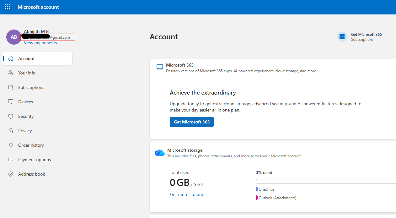 Tài khoản Microsoft có ID gmail