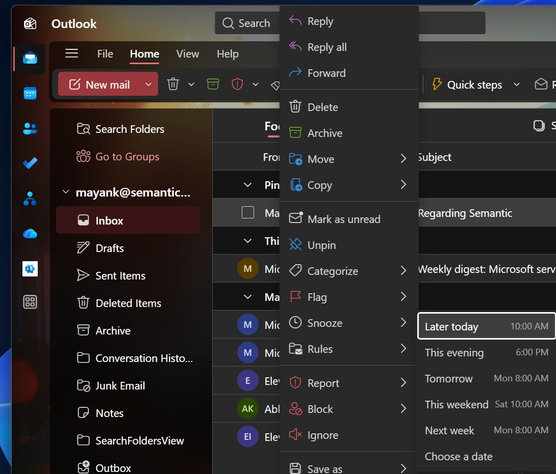 Tính năng báo lại email mới của Outlook