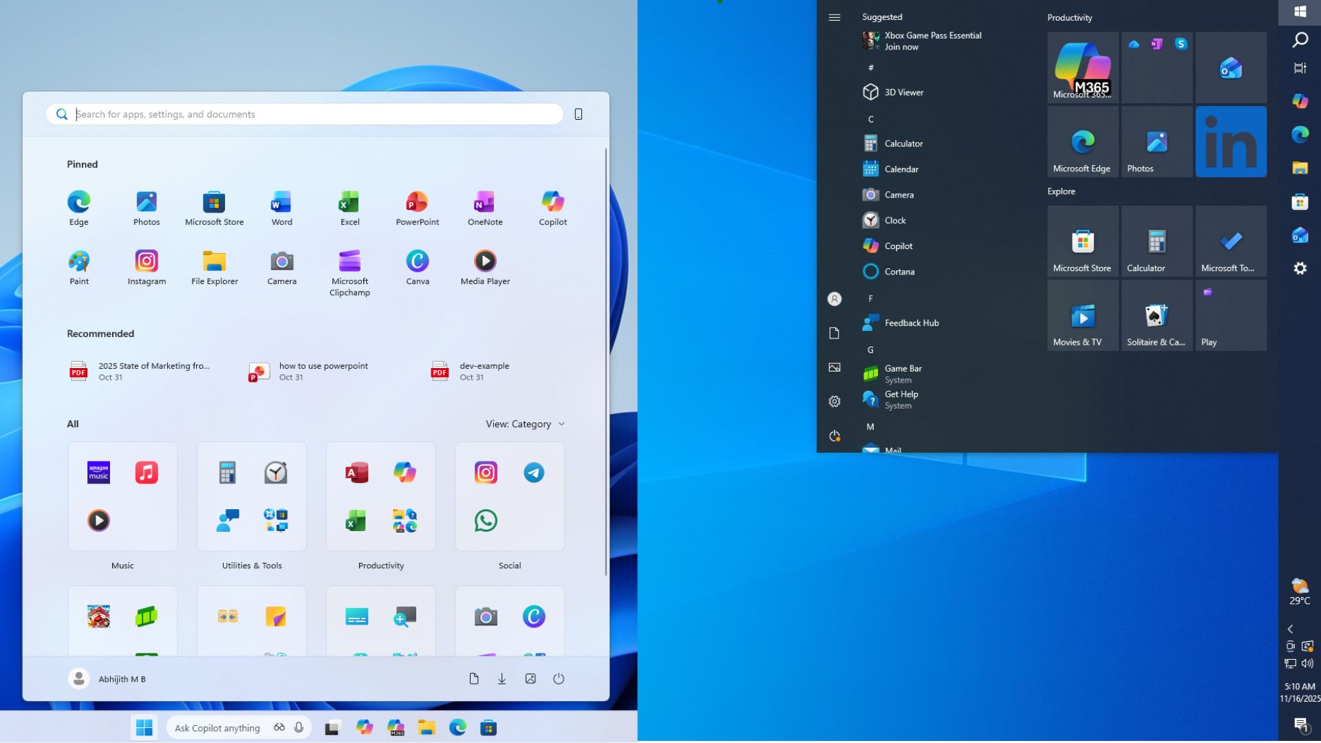 Menu Bắt đầu của Windows 11 mới so với Thanh tác vụ dọc với menu Bắt đầu trong Windows 10