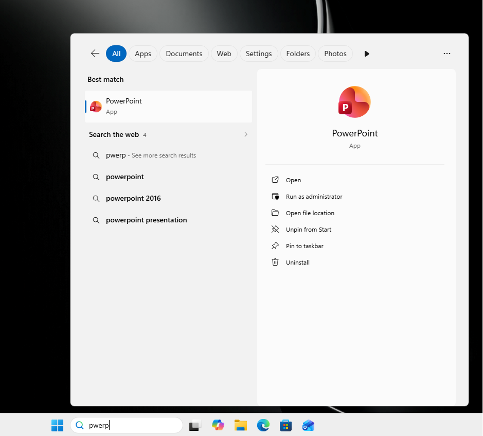 PowerPoint hiển thị trong Tìm kiếm