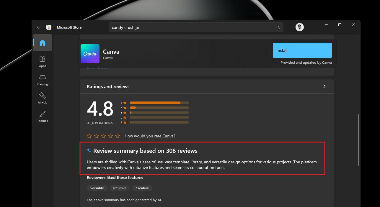 Tóm tắt đánh giá trong Microsoft Store