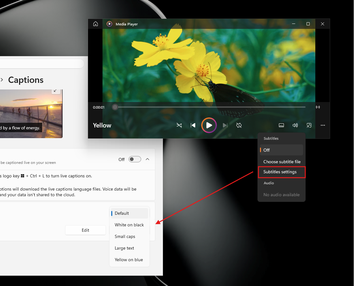 Cài đặt tùy chỉnh phụ đề trong Windows Media Player