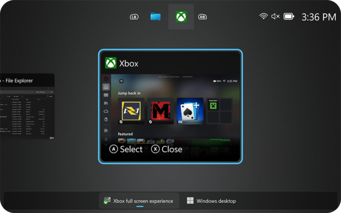 Trình chuyển đổi tác vụ trong chế độ Xbox của MSI Claw 8 EX AI+