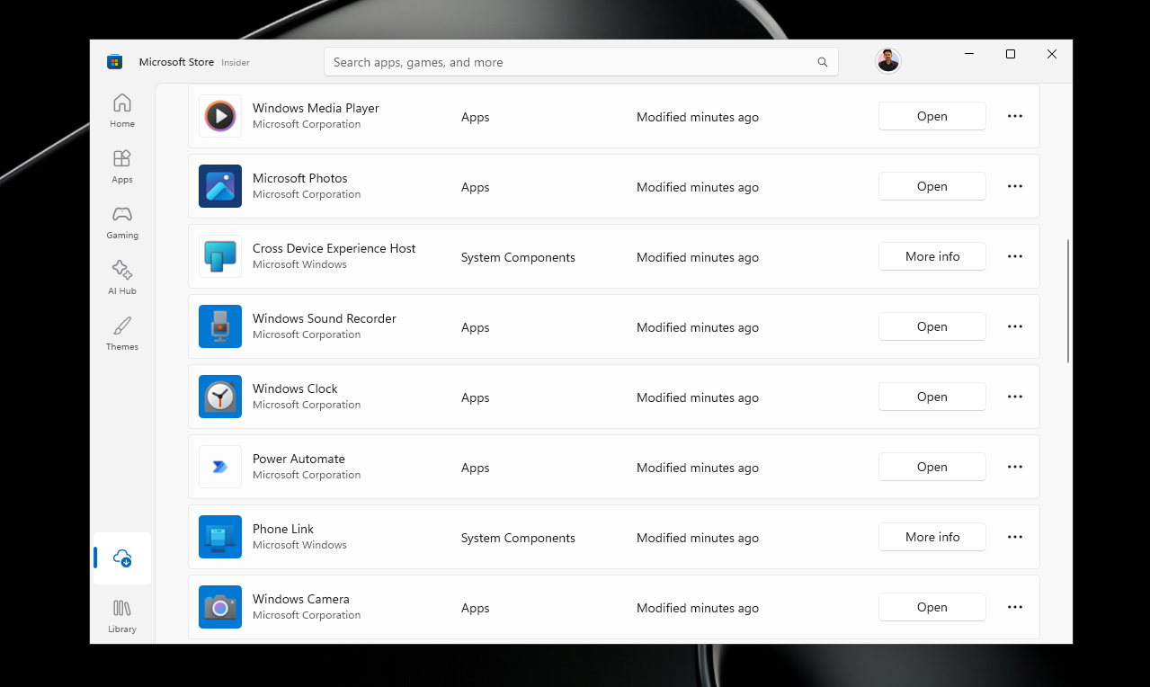 Cập nhật cho ứng dụng Inbox của Windows 11