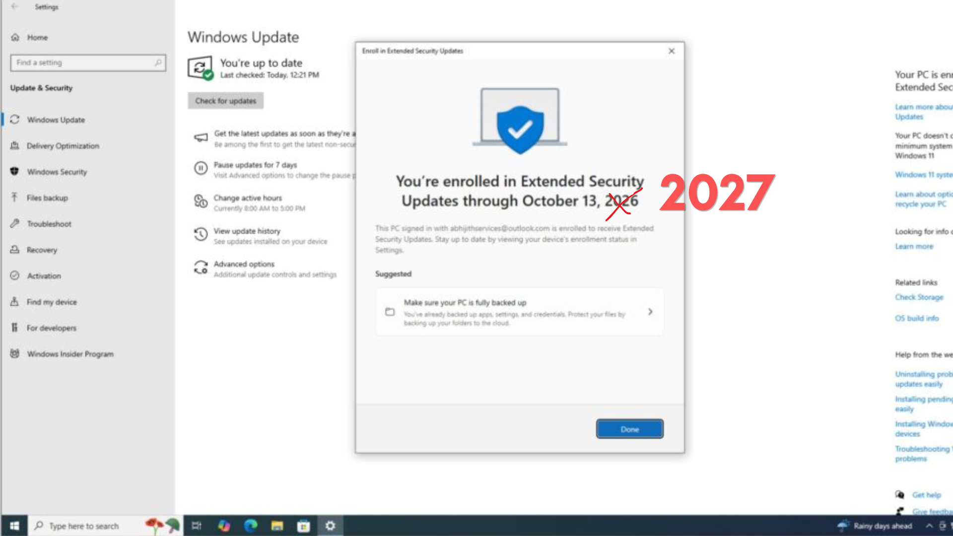Windows 10 ESU được gia hạn từ tháng 10 năm 2026 đến tháng 10 năm 2027