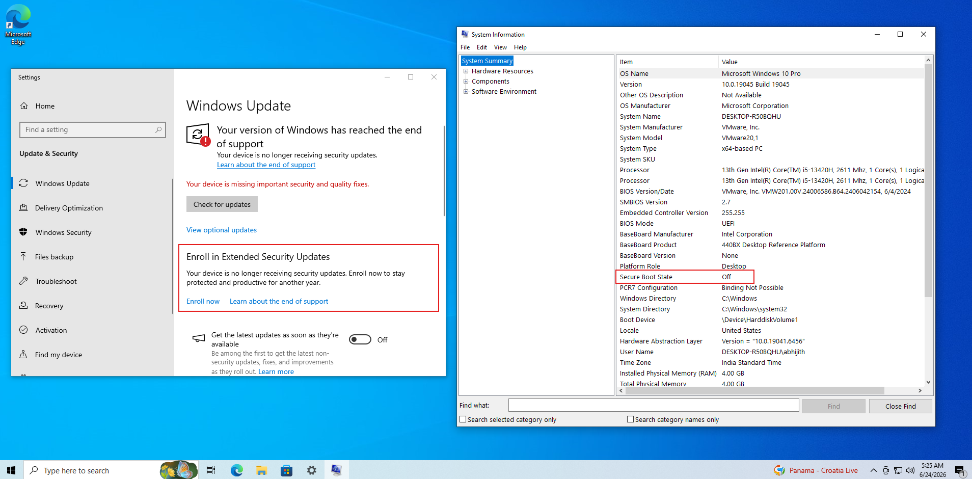 PC Windows 10 không đăng ký Cập nhật bảo mật mở rộng sẽ không nhận được Chứng chỉ khởi động an toàn