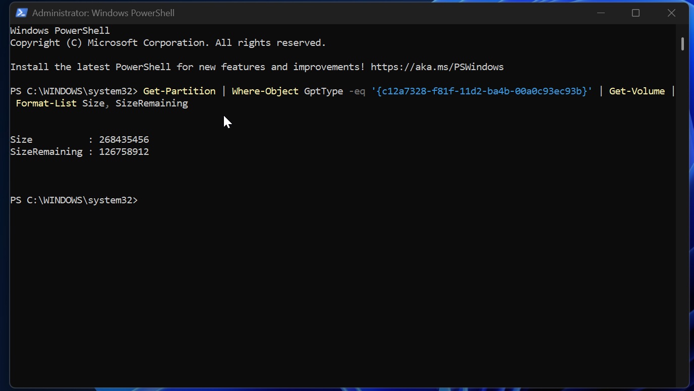 Kiểm tra bộ nhớ Windows 11 ESP