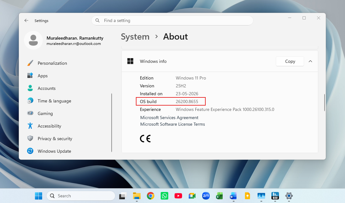 Đã cài đặt bản cập nhật Windows 11 tháng 6 năm 2026