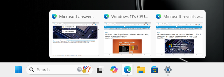 Windows 11 shows app stacked only while hovering