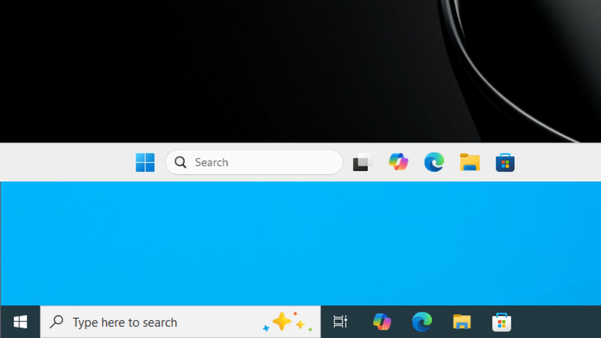 Windows 11 taskbar and Windows 10 taskbar