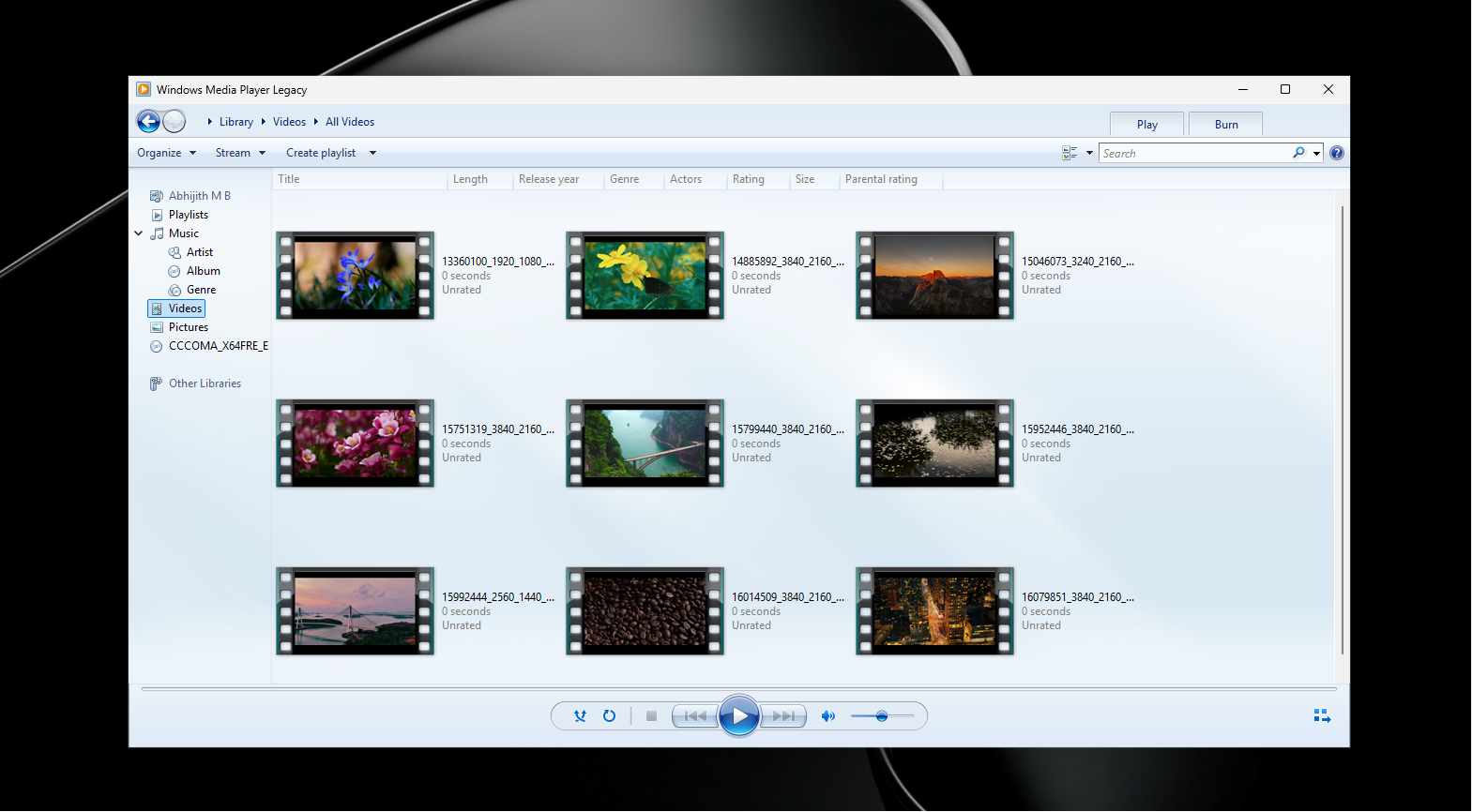 Giao diện người dùng cũ của Windows Media Player