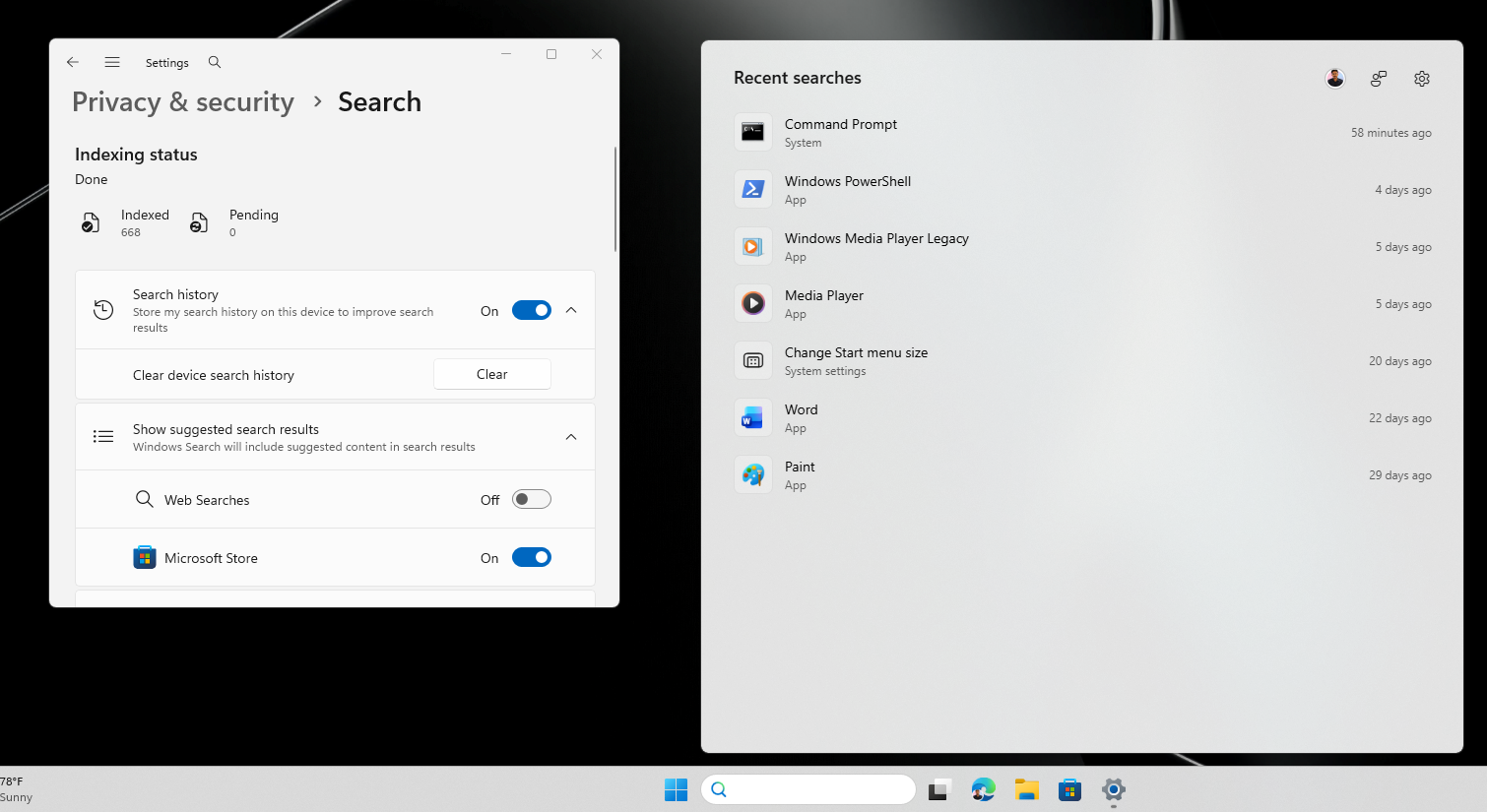 Windows Search sau khi tắt Tìm kiếm trên web
