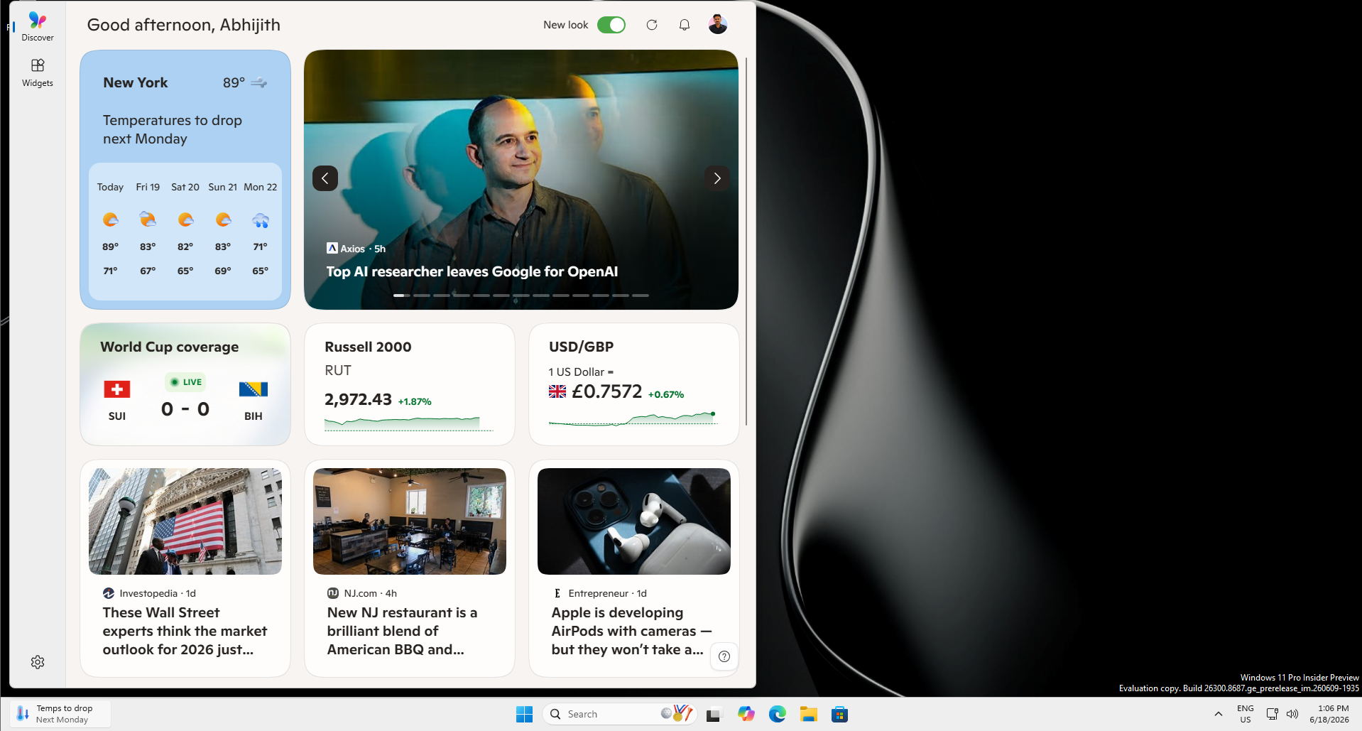 new Widgets in Windows 11