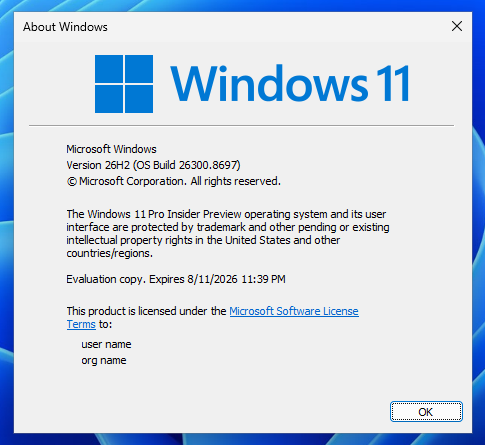 Đánh số phiên bản Windows 11 26H2