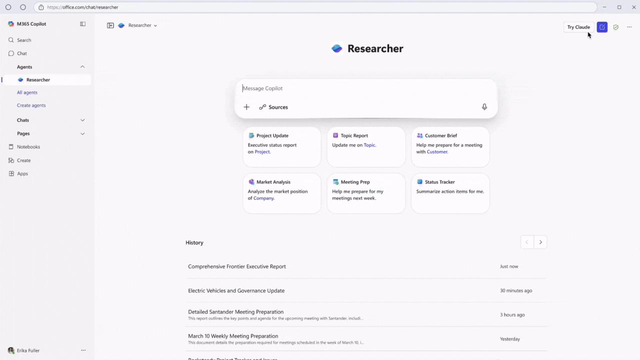 Thay đổi mô hình AI trong Microsoft 365 Researcher